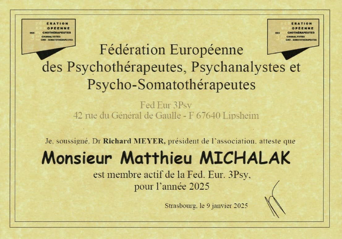 Certificat Fédération Européenne des Psychosomatothérapeutes 2025